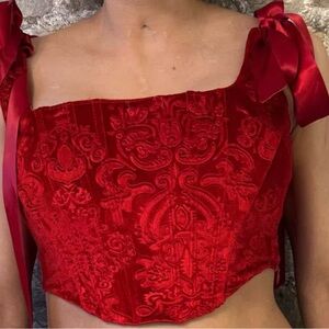 Dolls Kill Red Velvet Crop Top corset with Bow Straps